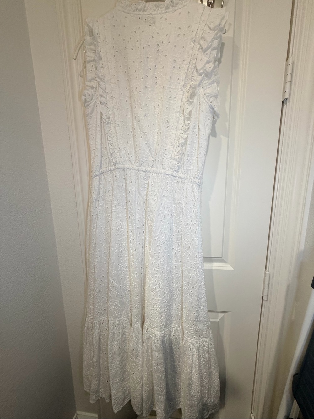 Ralph Lauren White Eyelet Maxi Dress with Ruffle Sleeves